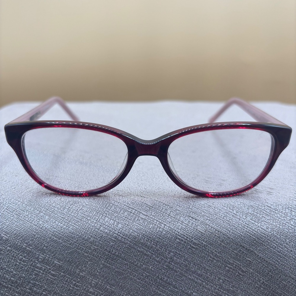 Lucky Brand Burgundy Cat Eye Eyeglass Frames Chevron Pink Lucky Me 46-15-125